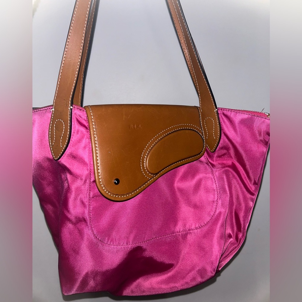 Lauren Ralph Lauren Wooten Nylon and Leather Tote Bag in Pink